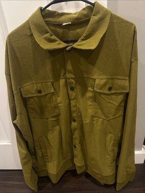 Corduroy Overshirt Jacket in Olive Green